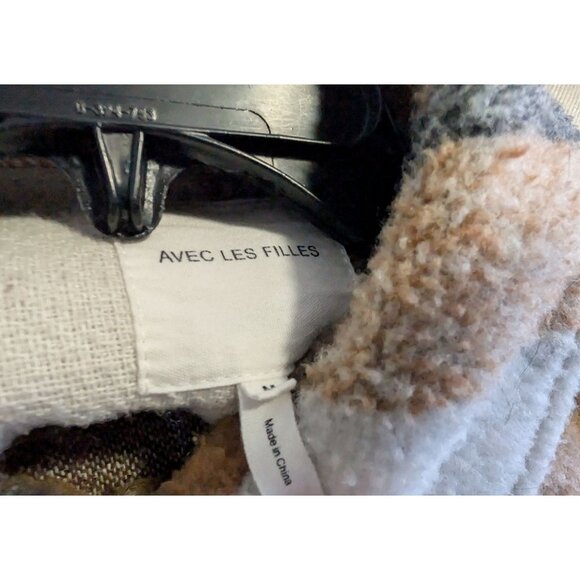 Avec Les Filles Brown Plaid Oversized Shacket Womens M Heavyweight Shirt Jacket - Picture 4 of 5